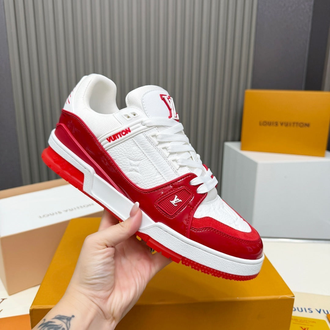 WHITE & RED LOW-TOP SNEAKERS WITH CONTRAST TRIM