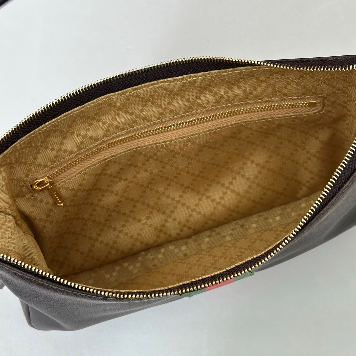 STRIPED LEATHER SHOULDER BAG – BROWN