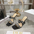 BLACK LACE TRIM BOW STRAP HEEL SANDALS