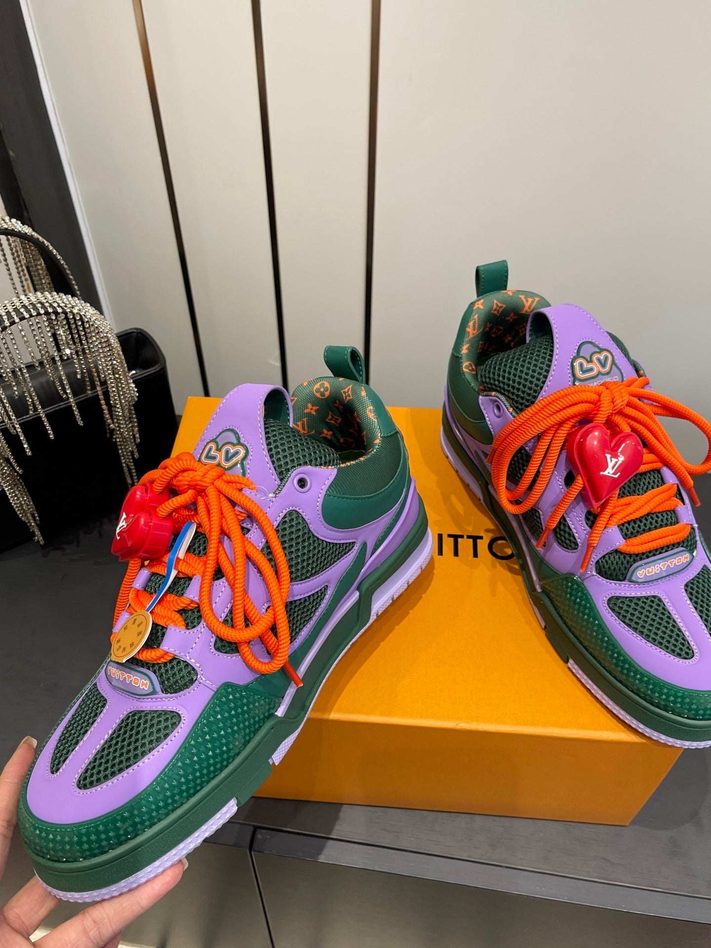 BOLD COLORBLOCK SNEAKERS WITH OVERSIZED LACES AND CHARM DETAIL