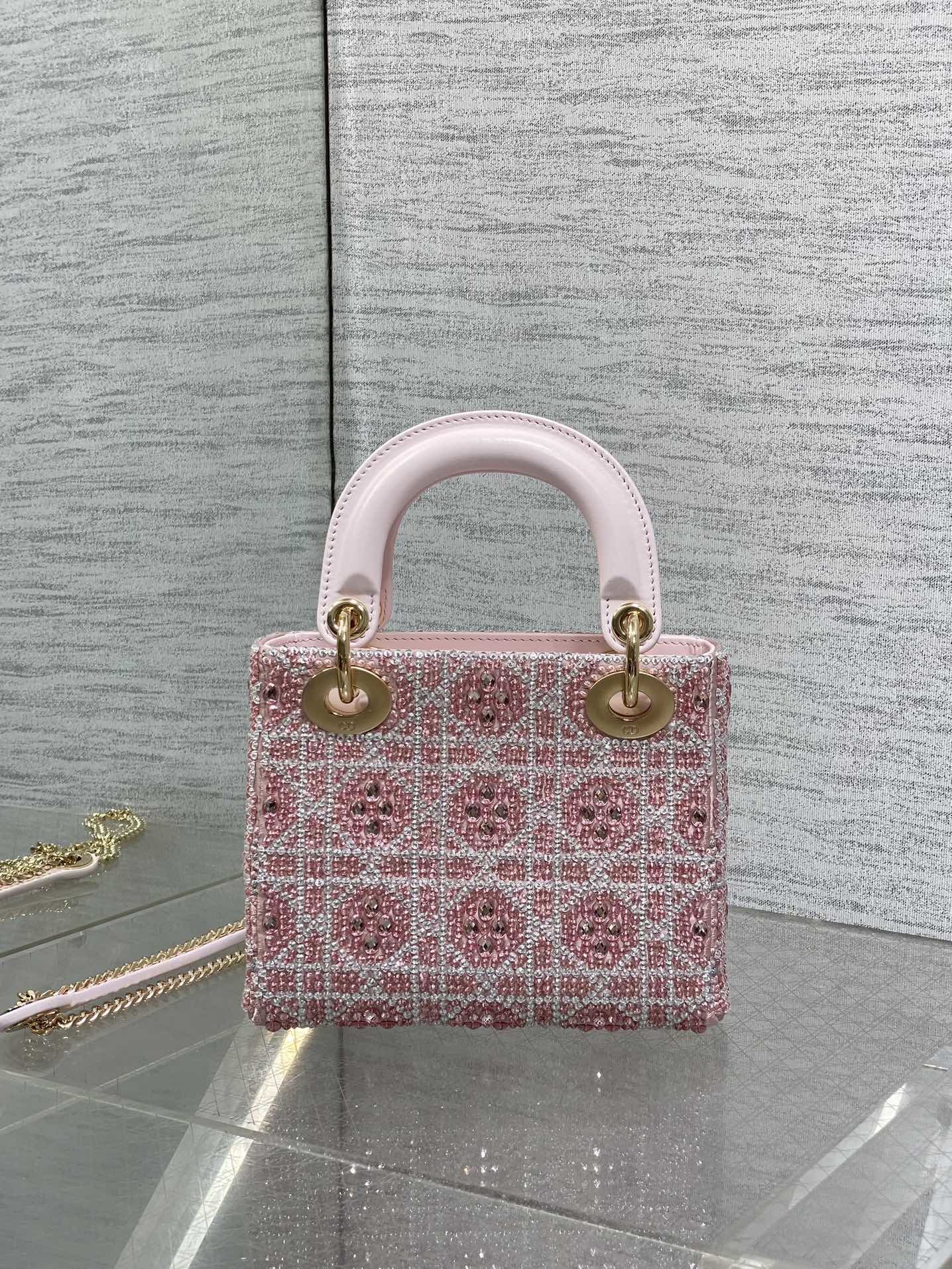 PINK EMBELLISHED MINI TOP-HANDLE BAG WITH CHAIN STRAP
