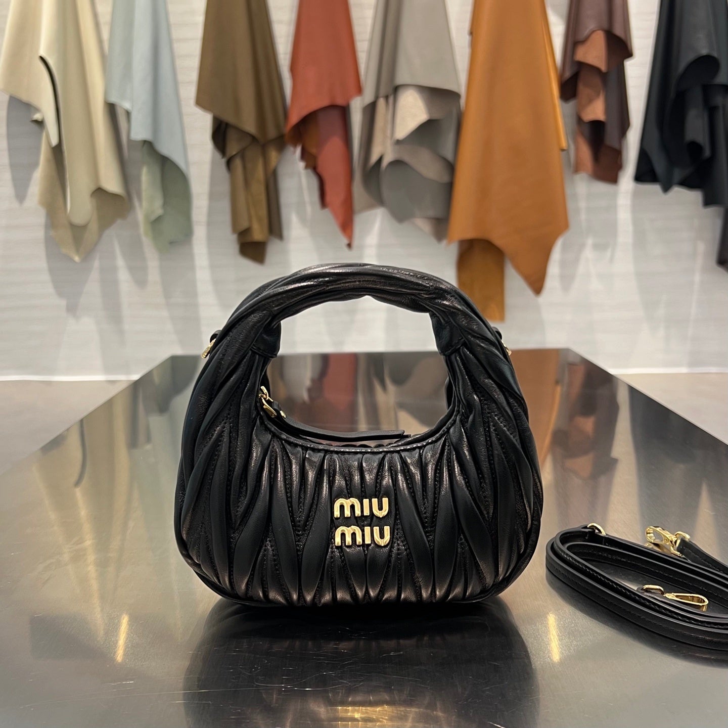 BLACK MATELASSÉ MINI HOBO SHOULDER BAG