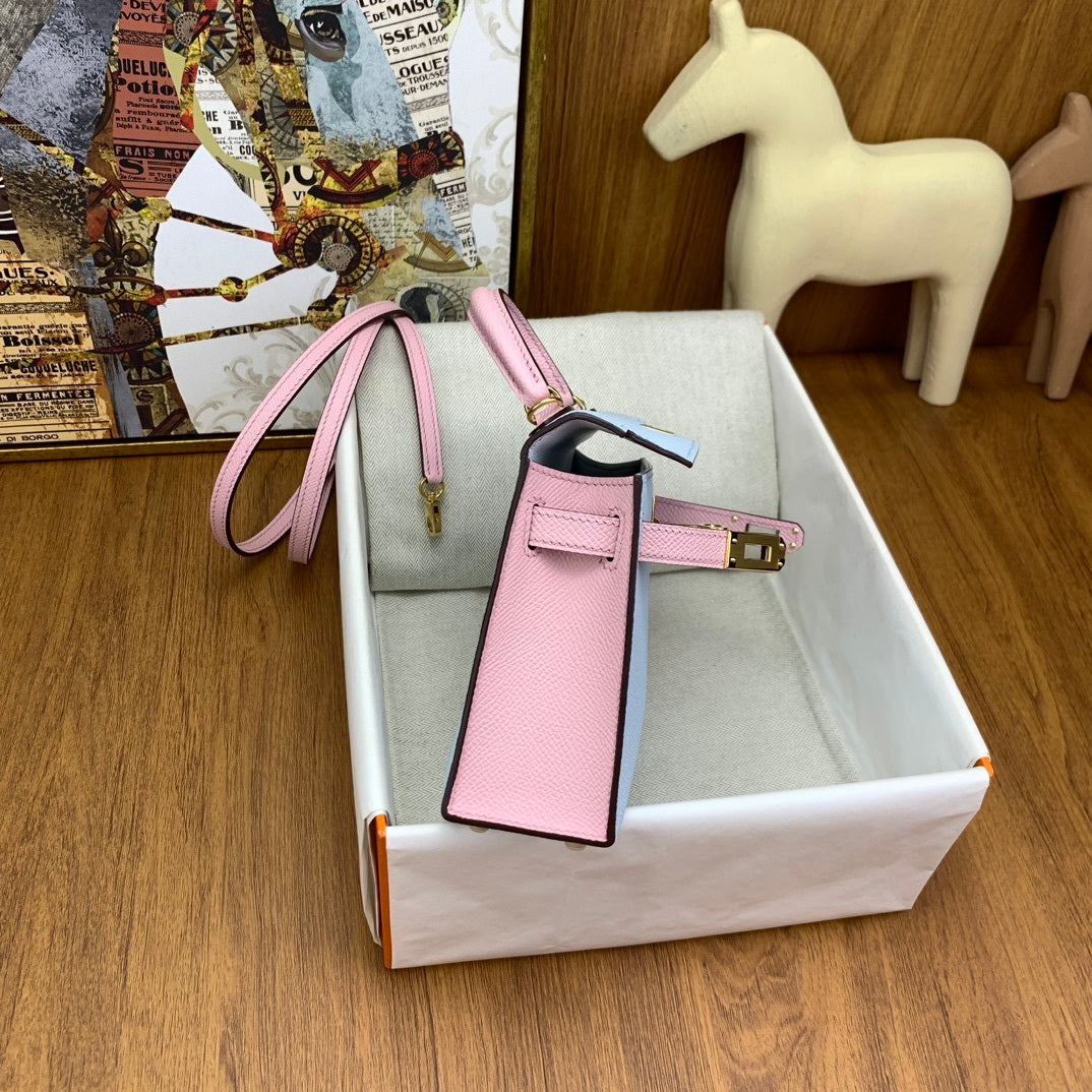 LUXURY MINI BLUE & PINK LEATHER CROSSBODY BAG