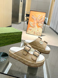 BEIGE MONOGRAM DOUBLE-STRAP SANDALS