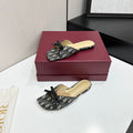 MONOGRAM PRINT BOW DETAIL FLAT MULE SANDALS