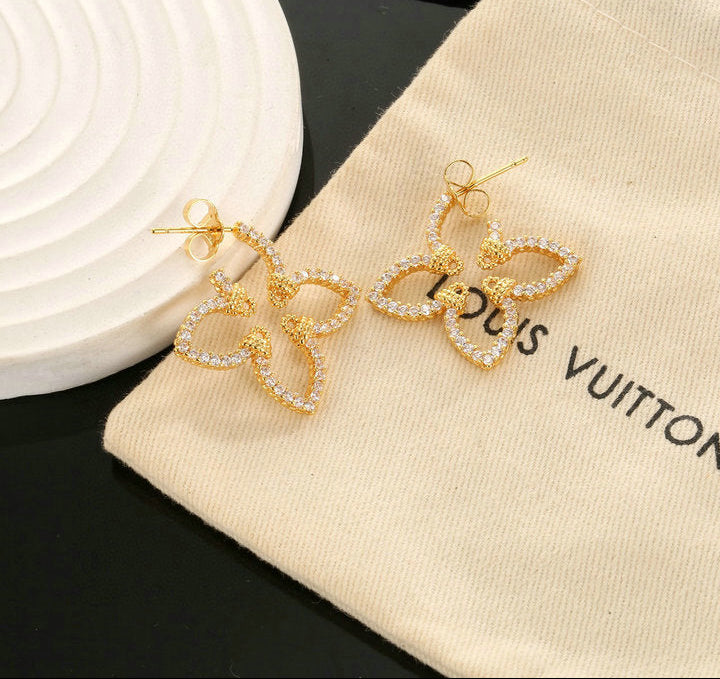 GOLD-TONE CRYSTAL FLOWER DROP EARRINGS