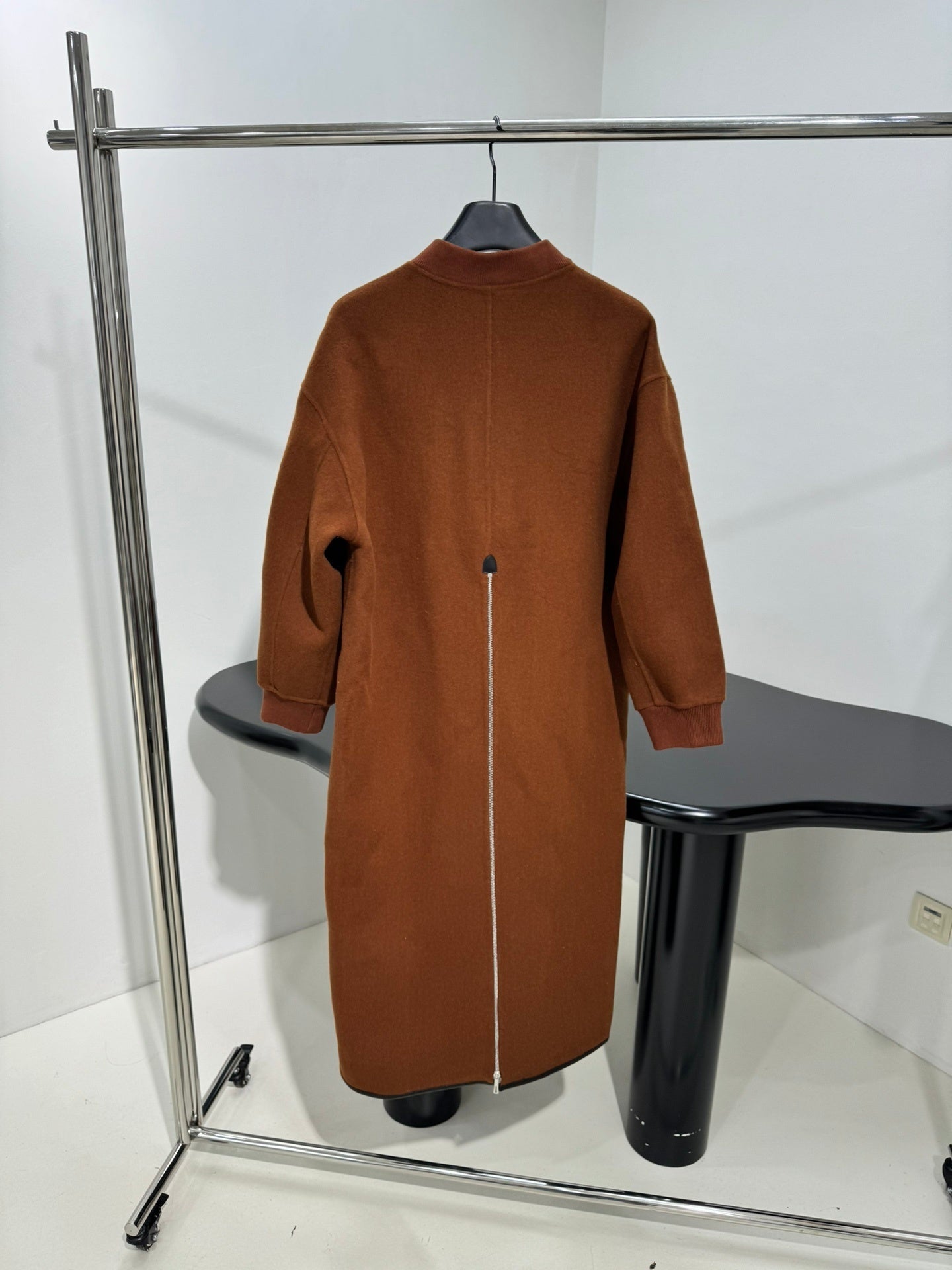 ZIP-FRONT WOOL-BLEND LONG COAT