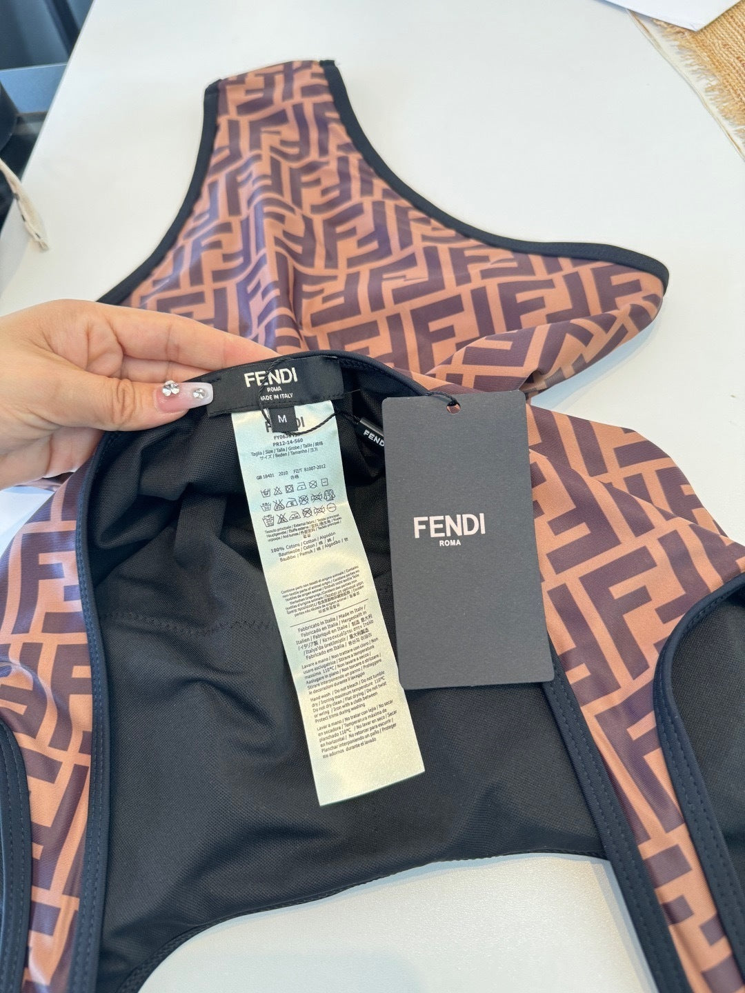 BROWN MONOGRAM SCOOP NECK ONE-PIECE SWIMSUIT