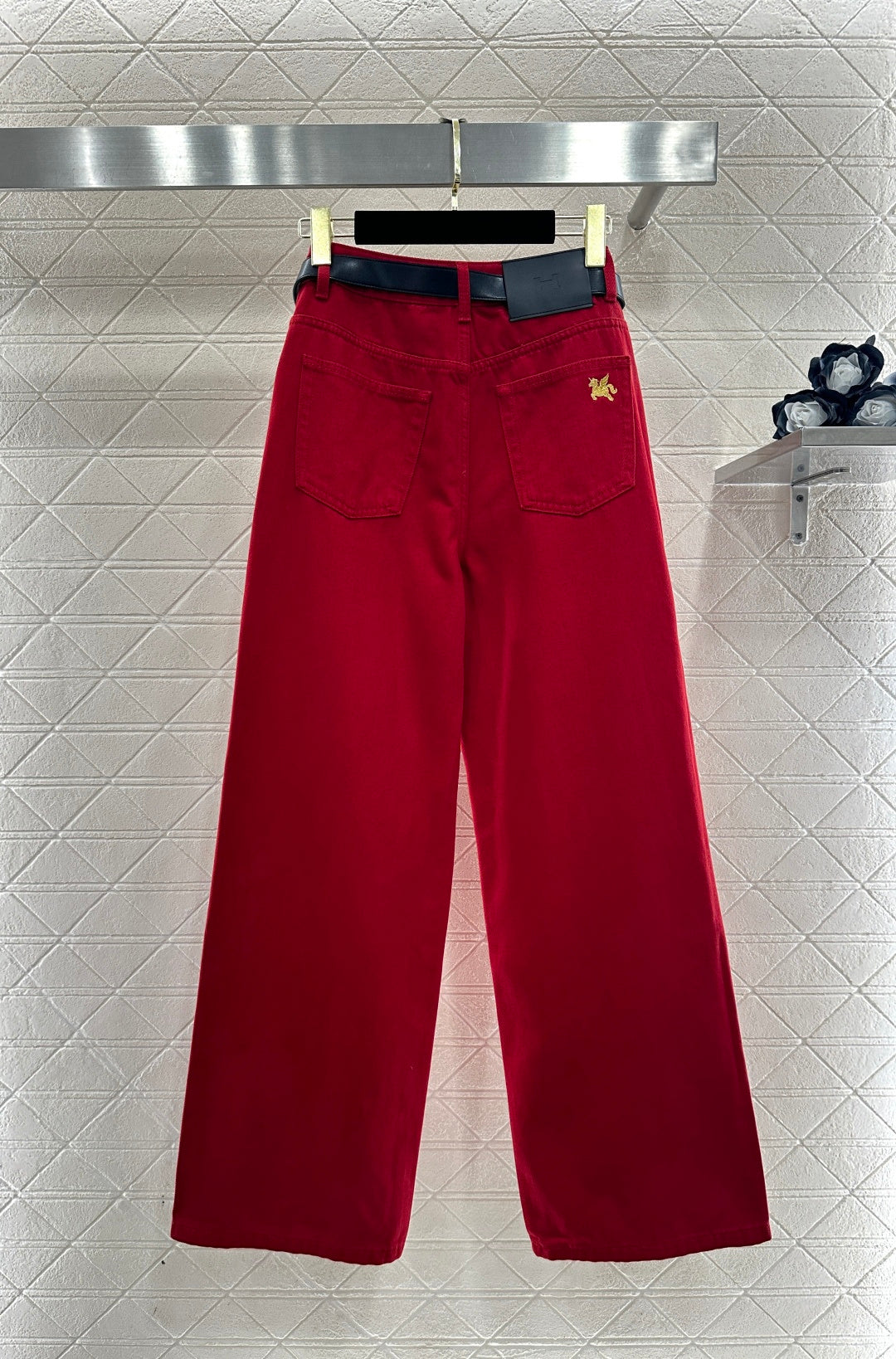 CRIMSON HIGH-WAIST WIDE-LEG TROUSERS