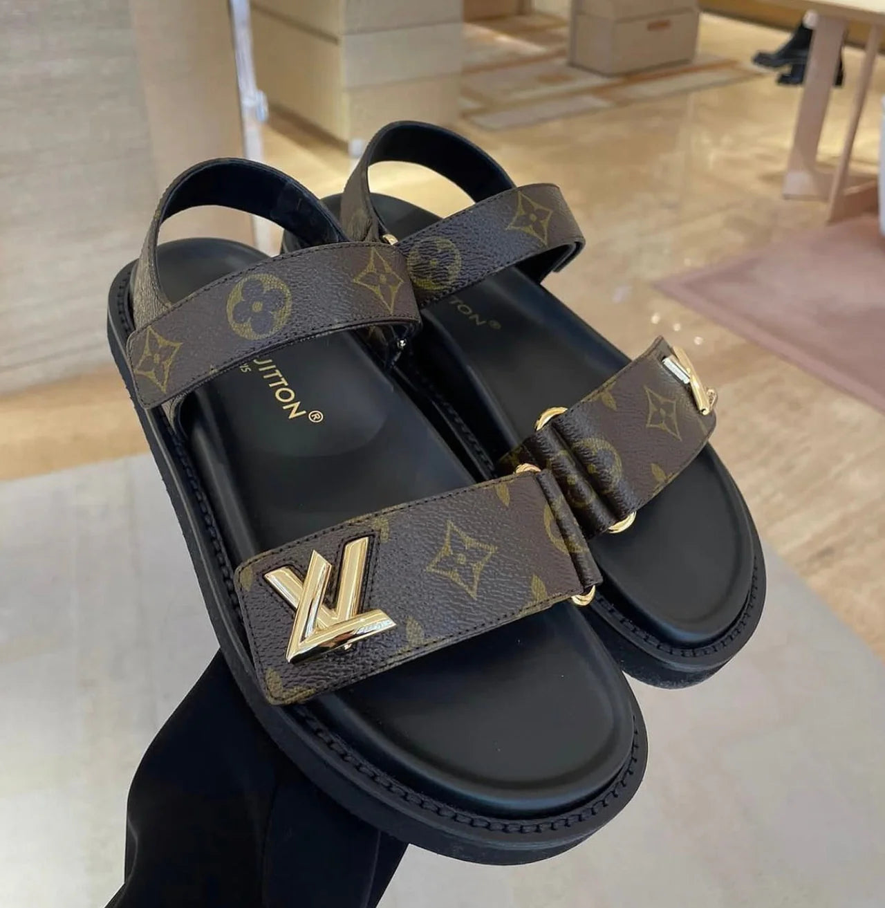 MONOGRAM DOUBLE STRAP PLATFORM SANDALS