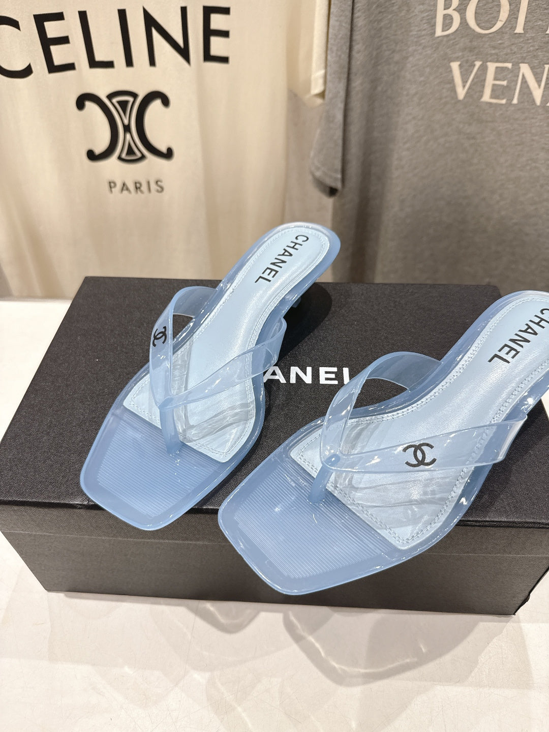 PASTEL BLUE CLEAR HEEL SANDALS