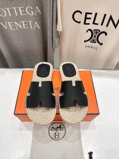 BLACK ESPADRILLE H-STYLE SANDALS