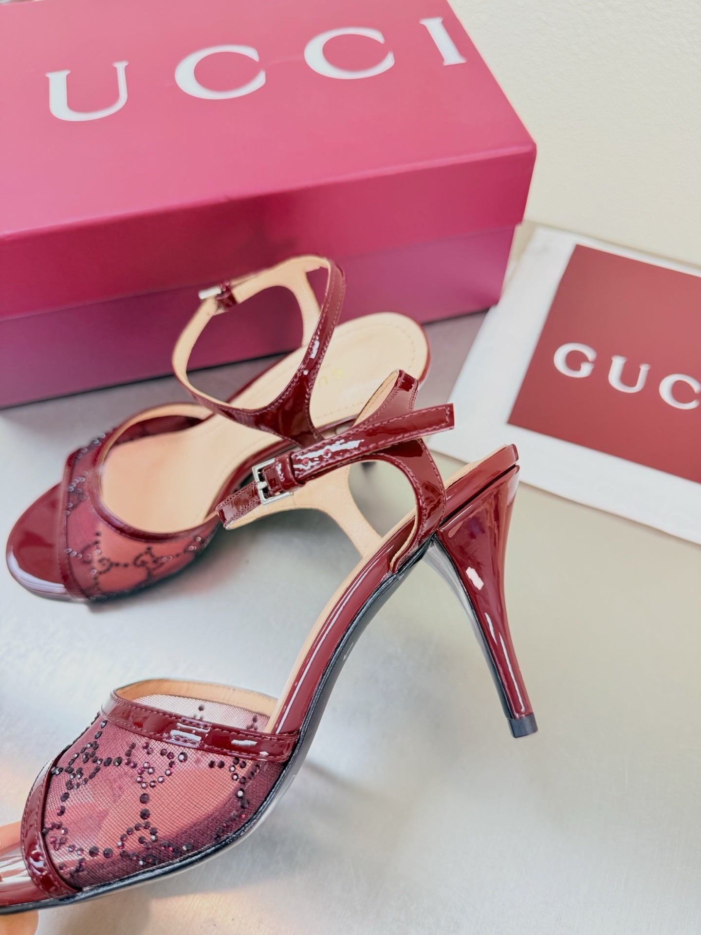 BURGUNDY STRAPPY HEEL SANDALS