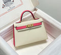 LUXURY MINI WHITE & PINK LEATHER TOP HANDLE BAG