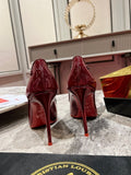 RED PATENT POINTED-TOE PUMPS