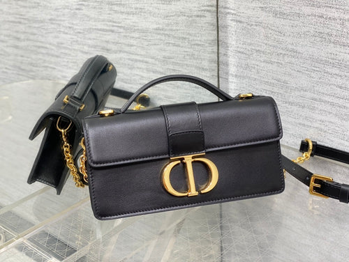 BLACK LEATHER MINI TOP-HANDLE BELT BAG