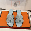 PASTEL BLUE SUEDE SLIDE SANDALS