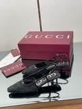 BLACK EMBELLISHED SLINGBACK FLATS