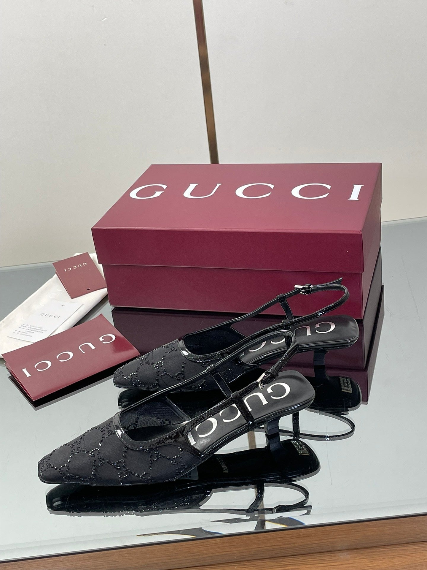 BLACK EMBELLISHED SLINGBACK FLATS