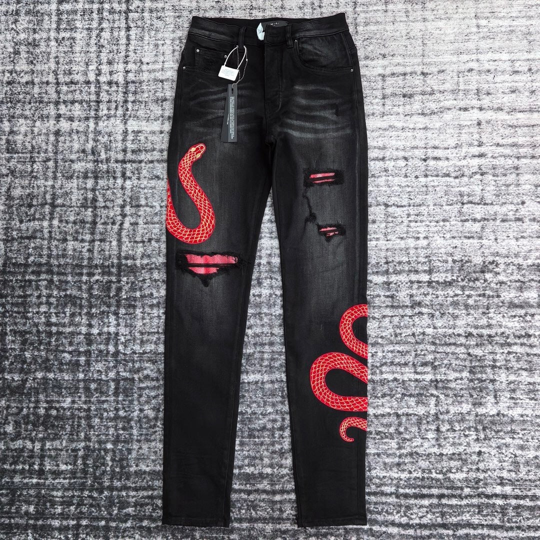 SNAKE GRAPHIC DISTRESSED SKINNY JEANS