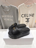 BLACK PLATFORM LOGO SLIDE SANDALS