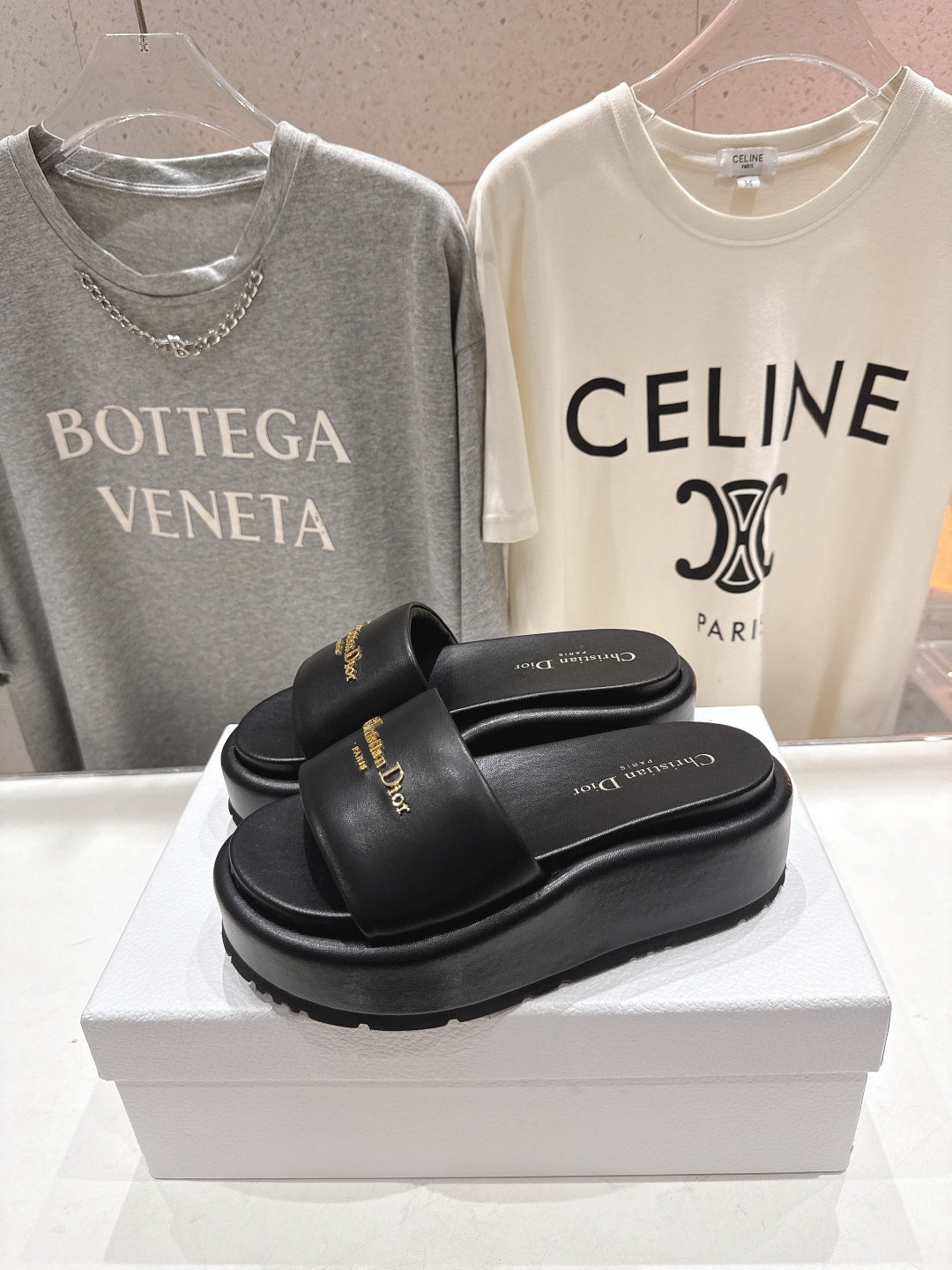 BLACK PLATFORM LOGO SLIDE SANDALS