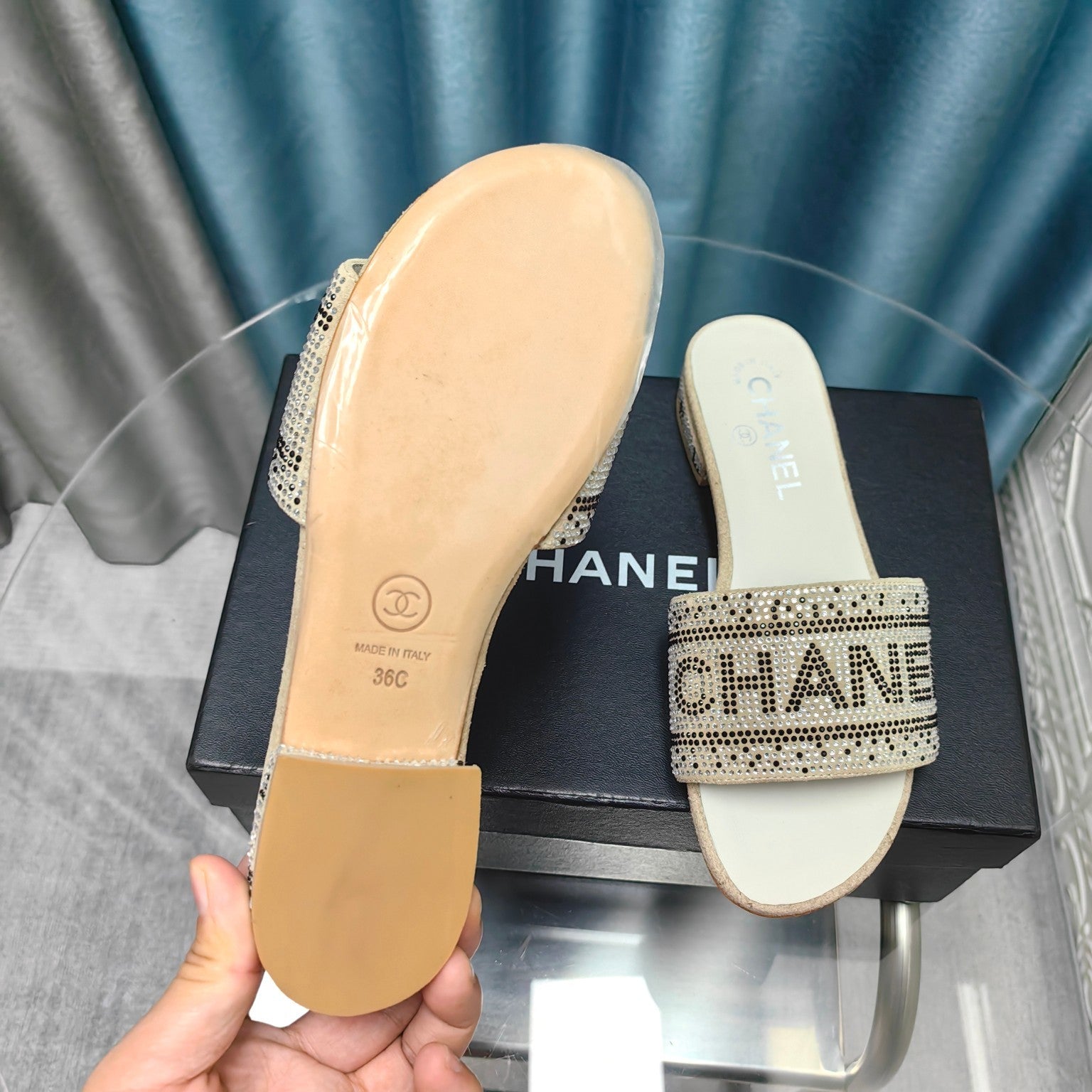 CRYSTAL SLIDE SANDALS