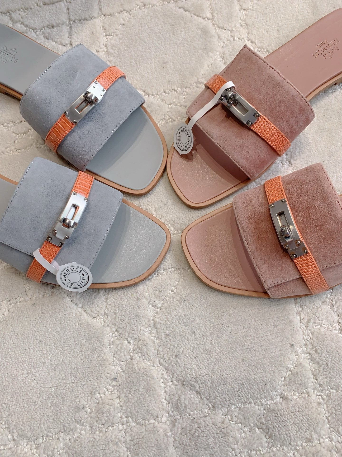 SUEDE STYLE FLAT SLIDES WITH CONTRAST STRAP DETAIL