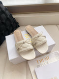 CREAM QUILTED BOW SLIDE SANDALS