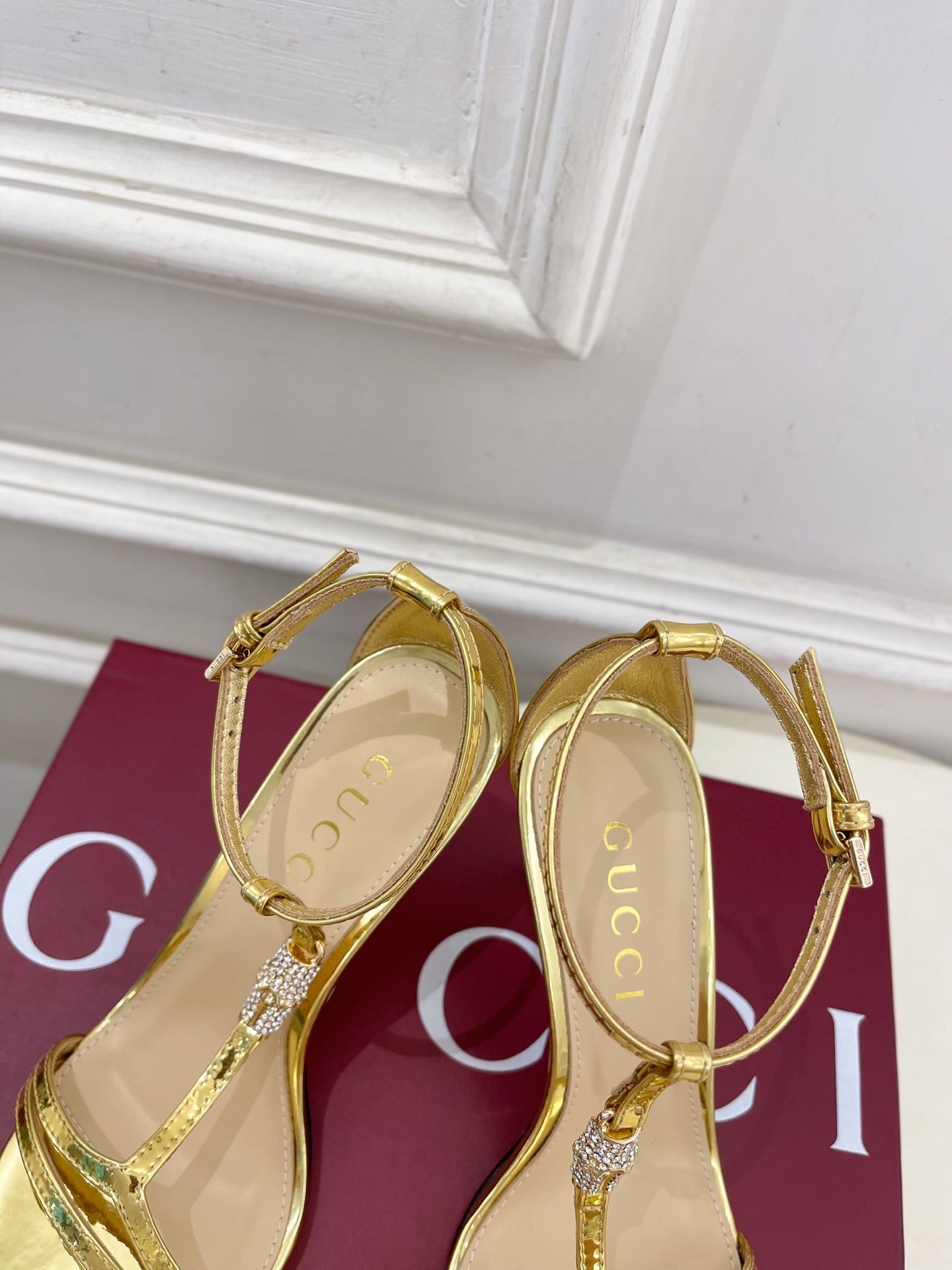 GOLD TRANSPARENT STRAPPY HEEL SANDALS