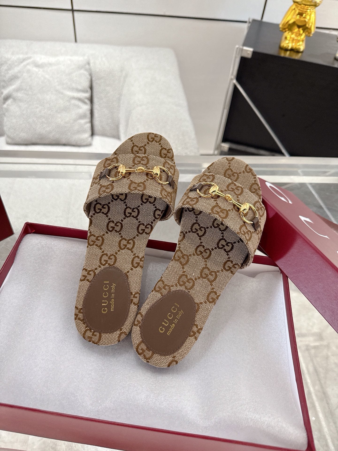 MONOGRAM CANVAS HORSEBIT SLIDE SANDALS