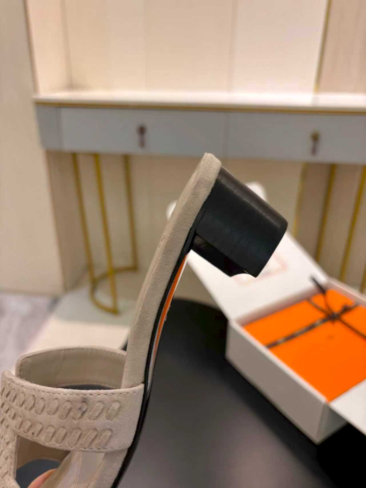 TAUPE SUEDE HEELED SLIDE SANDALS