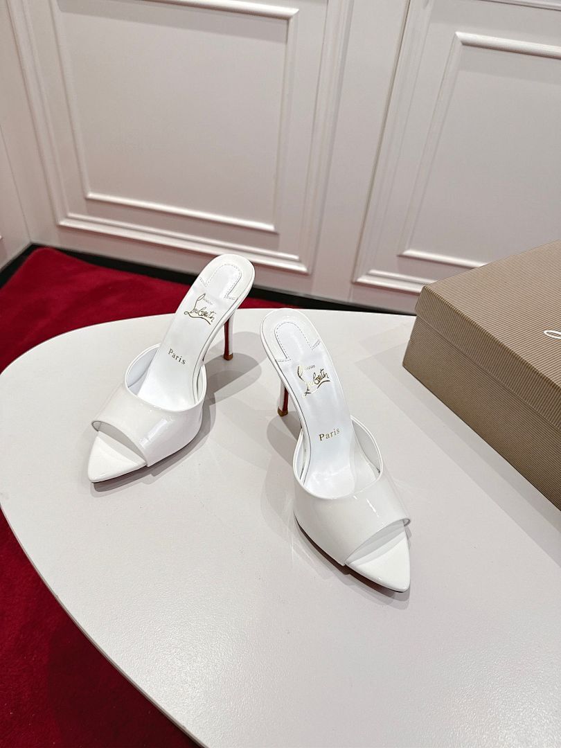 WHITE OPEN-TOE MULE HEELS