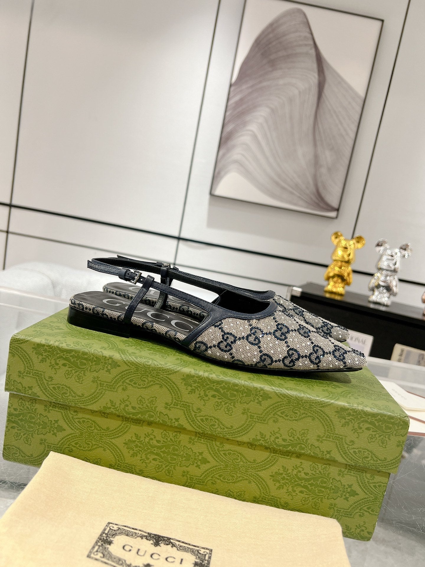 MONOGRAM SLINGBACK POINTED FLATS