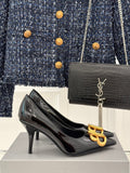 BLACK PATENT POINTED HEELS
