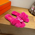 FUCHSIA FAUX FUR SLIDE SLIPPERS