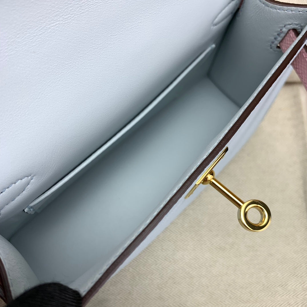 LUXURY MINI BLUE & PINK LEATHER CROSSBODY BAG