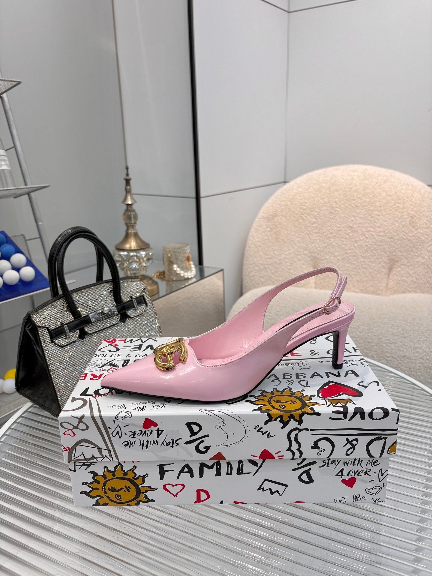 LOGO SLINGBACK HEELS – BLUSH PINK