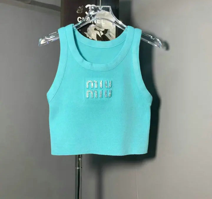 EMBELLISHED LOGO RIBBED CROP TANK