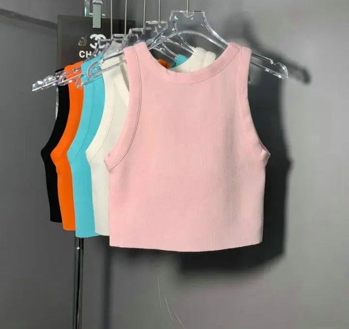 EMBELLISHED LOGO RIBBED CROP TANK