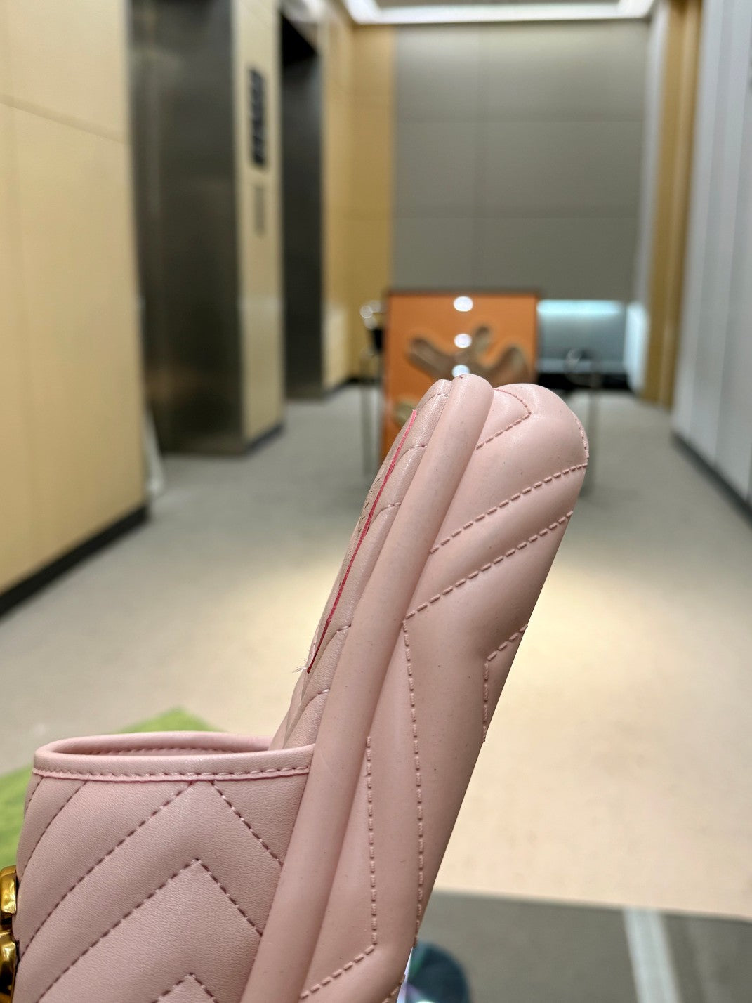 BLUSH QUILTED LOGO SLIDE SANDALS