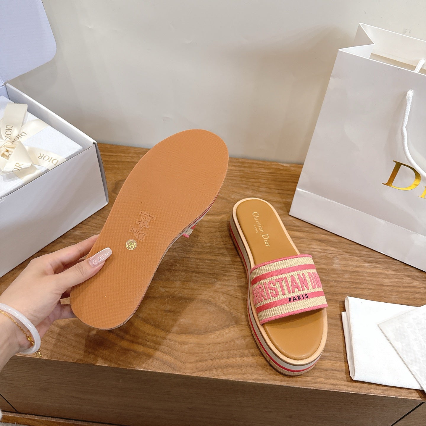 PINK LOGO STRAP PLATFORM SLIDE SANDALS