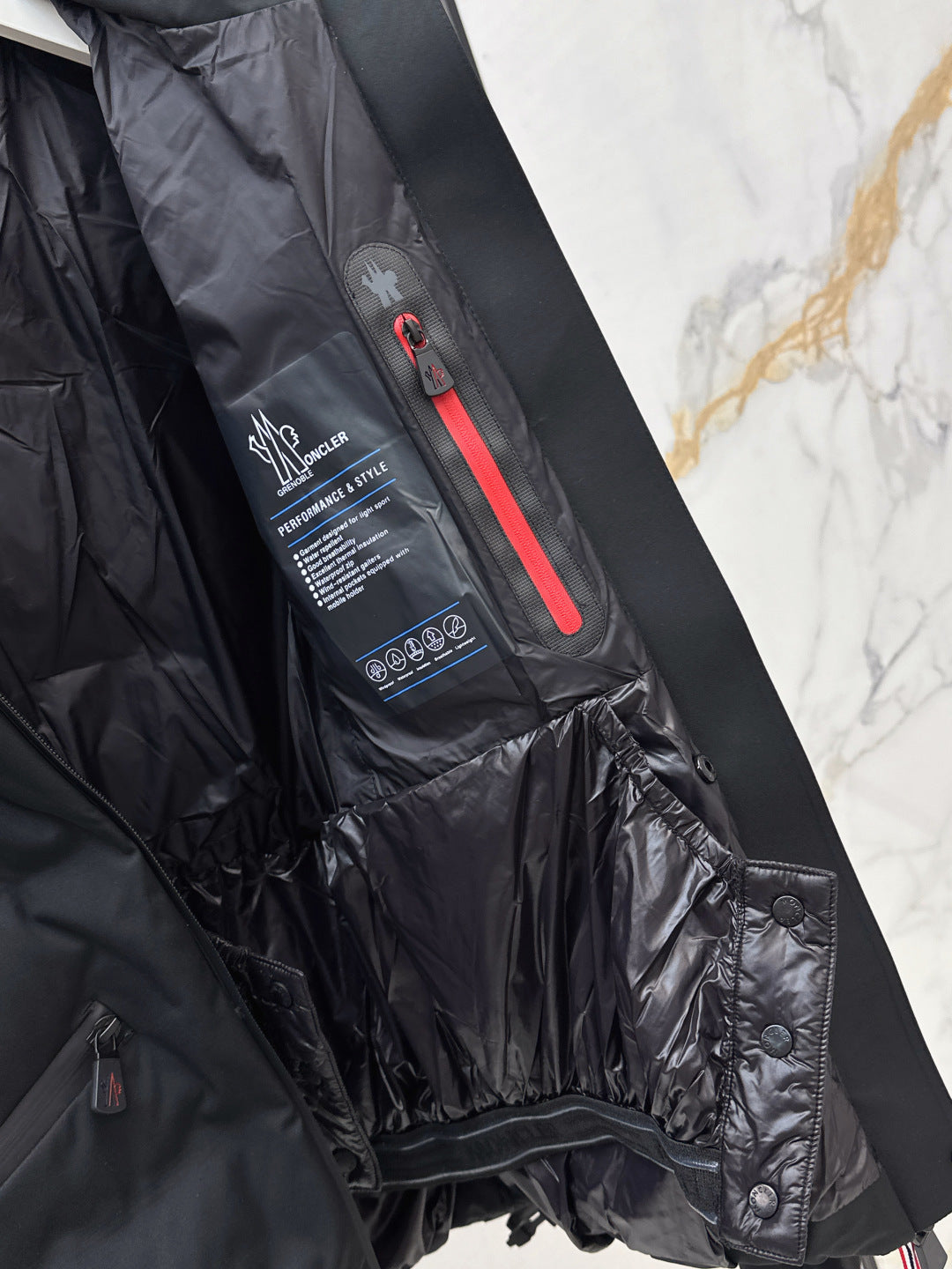 BELTED HOODED PERFORMANCE PUFFER JACKET