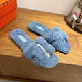 BLUE FAUX FUR SLIDE SLIPPERS