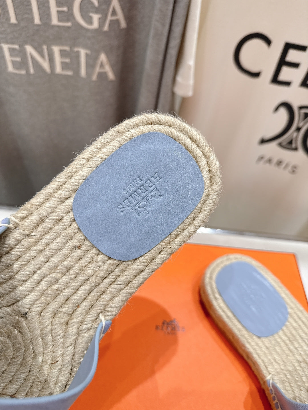 LIGHT BLUE ESPADRILLE STYLE SLIDE SANDALS