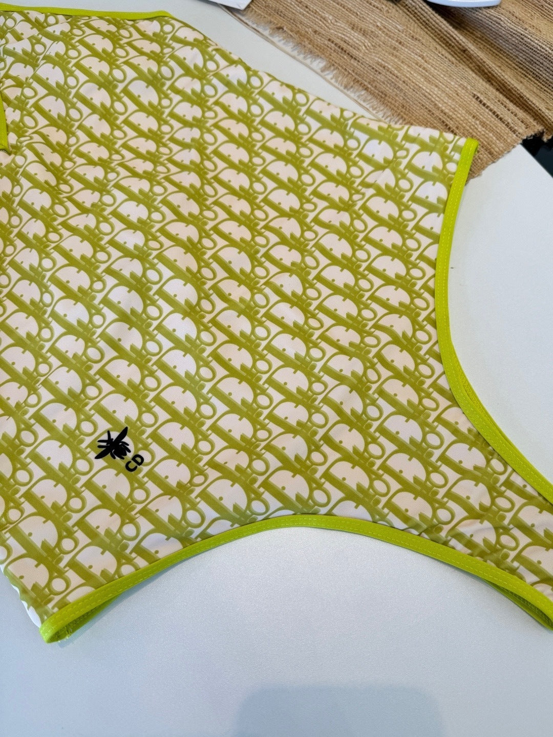 LIME MONOGRAM V-NECK ONE-PIECE SWIMSUIT