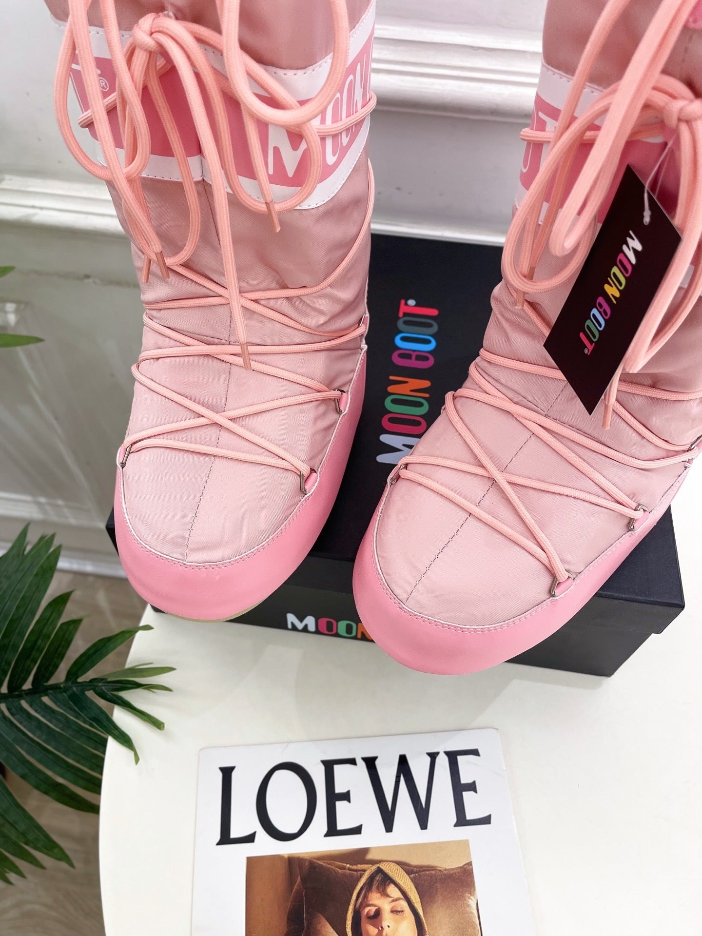 PINK PADDED LACE-UP WINTER BOOTS