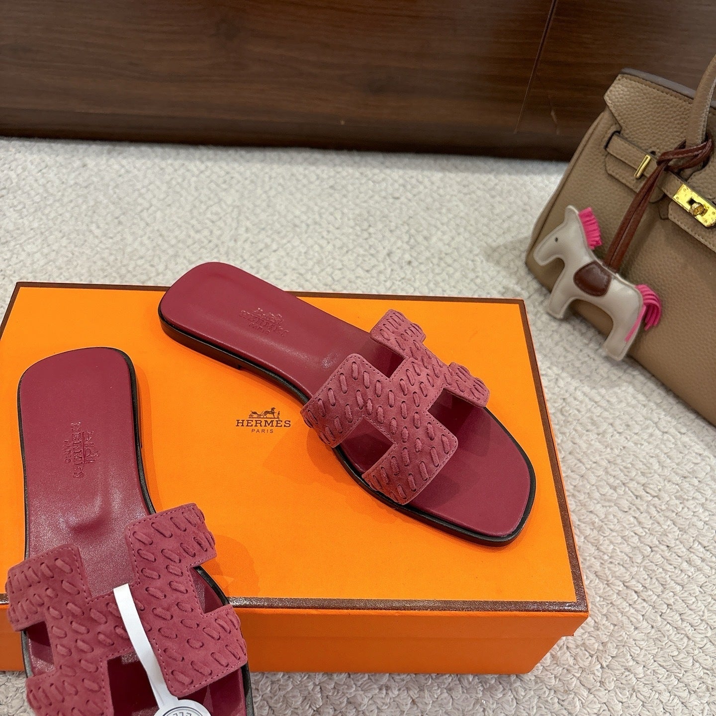 BURGUNDY SUEDE SLIDE SANDALS