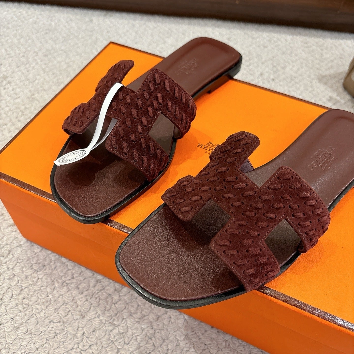 DARK BROWN SUEDE SLIDE SANDALS
