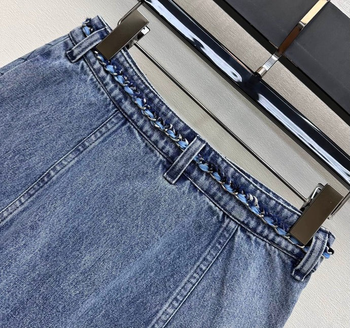 QUILTED DETAIL DENIM MINI SKIRT
